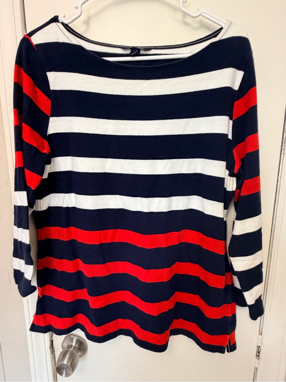 Lands' End Striped Crewneck Sweater — Navy, White & Red
